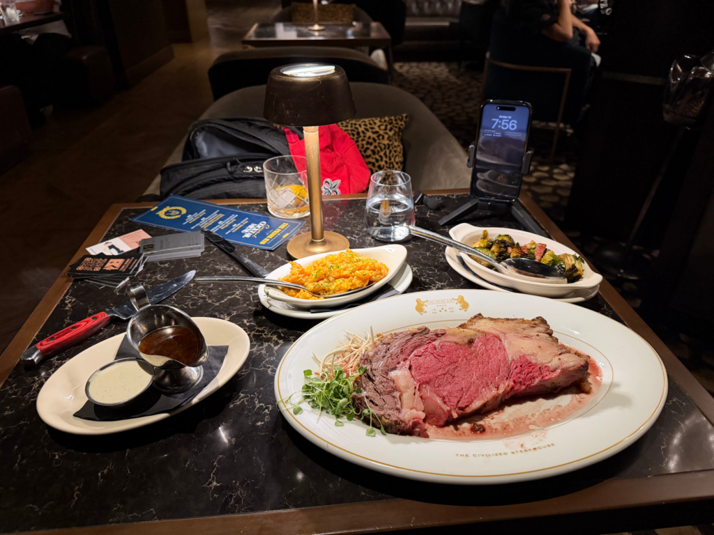 16-ounce signature prime rib with crawfish risotto at The Prime Rib inside Live! Casino & Hotel Louisiana 